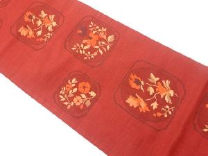 色紙に草花模様織出し袋帯